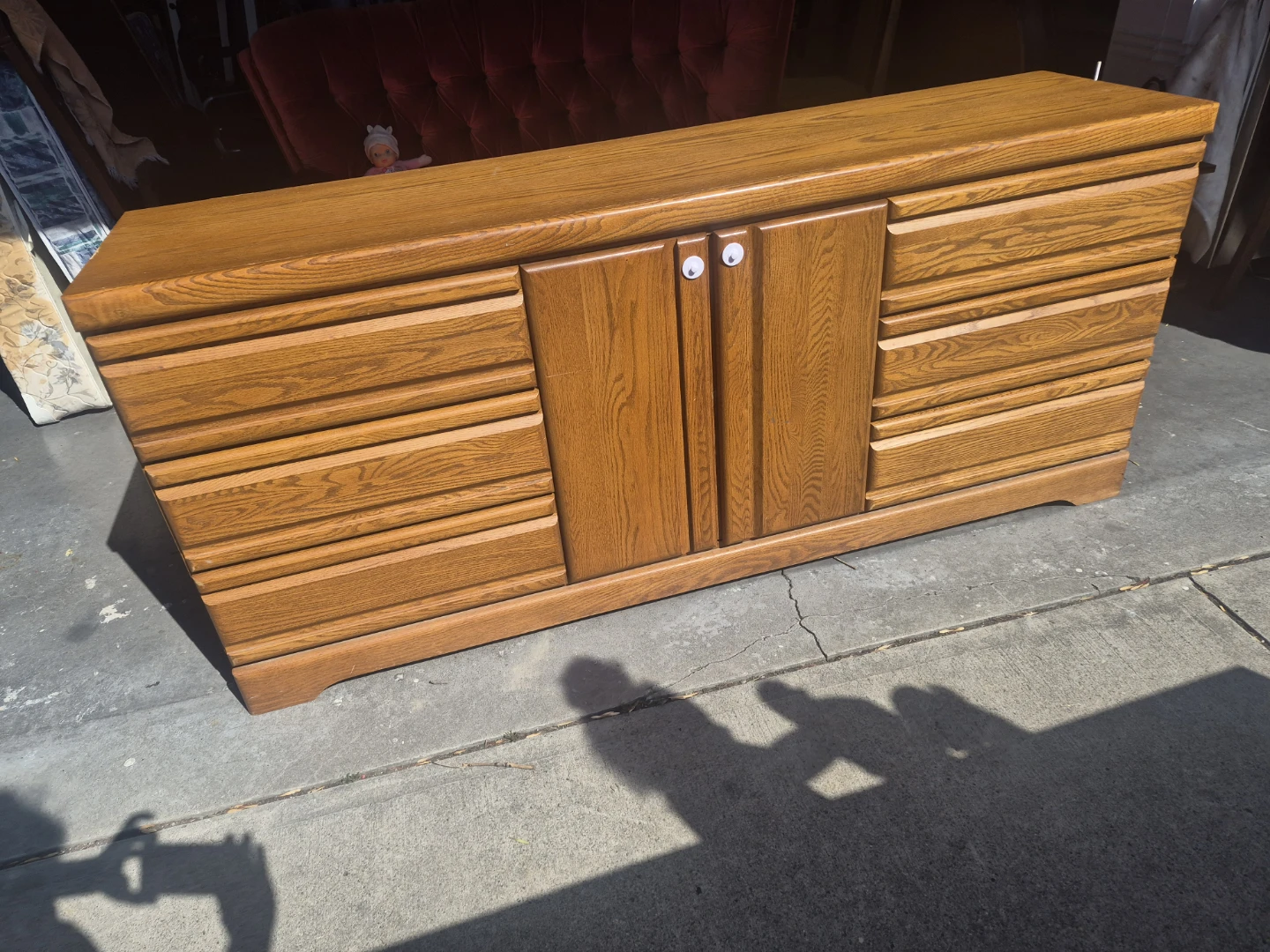 Oak Dresser with Drawers and Cabinet Doors