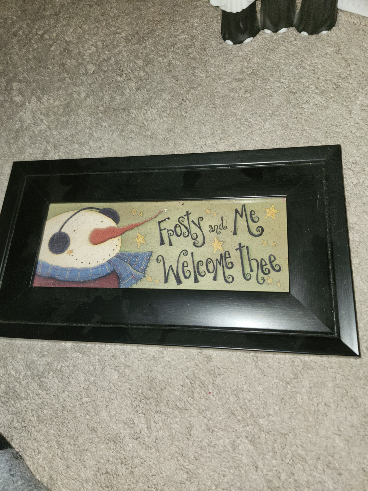 Framed Snowman Wall Art "Frosty and Me Welcome thee"