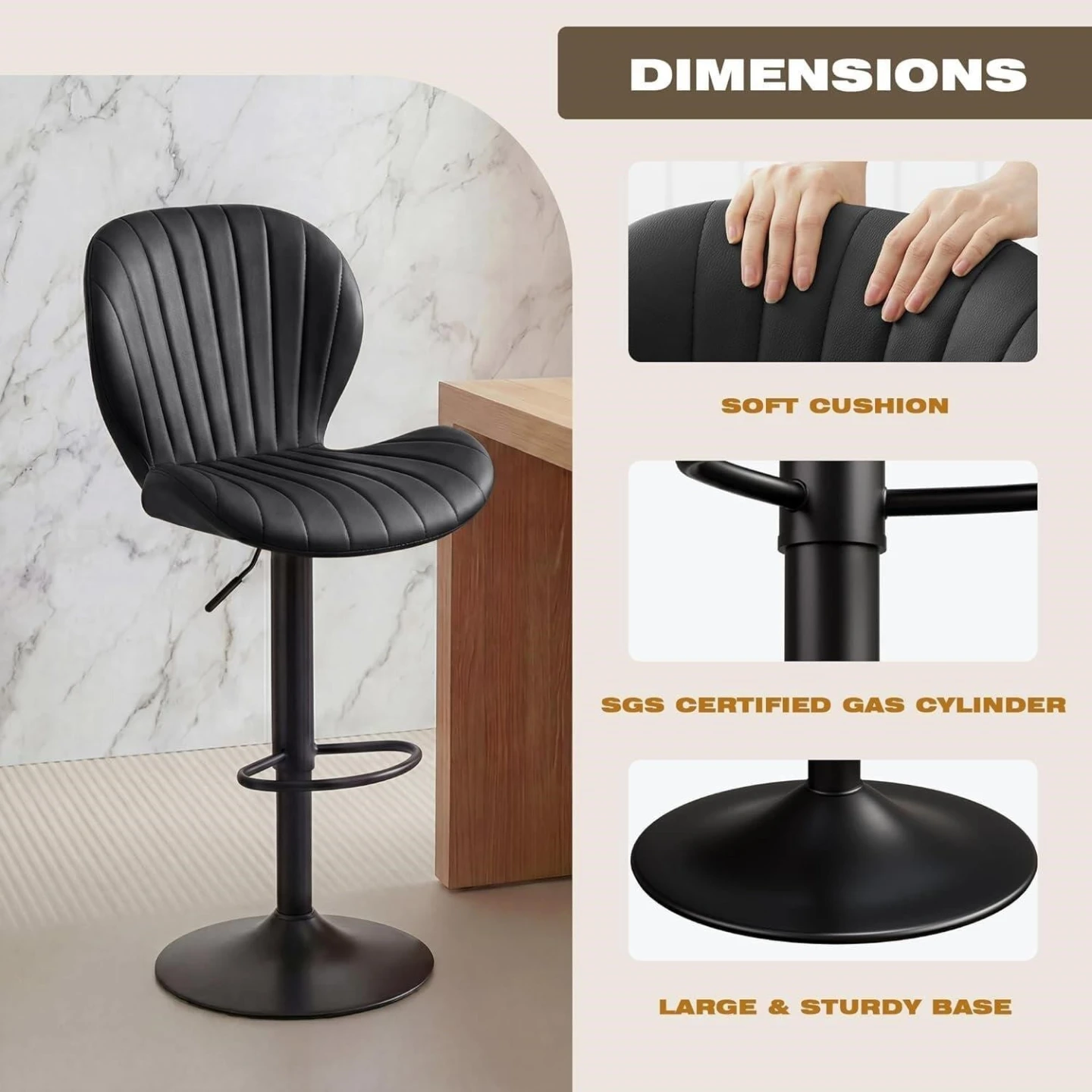 Black Bar Stool with Contoured Backrest - photo 2