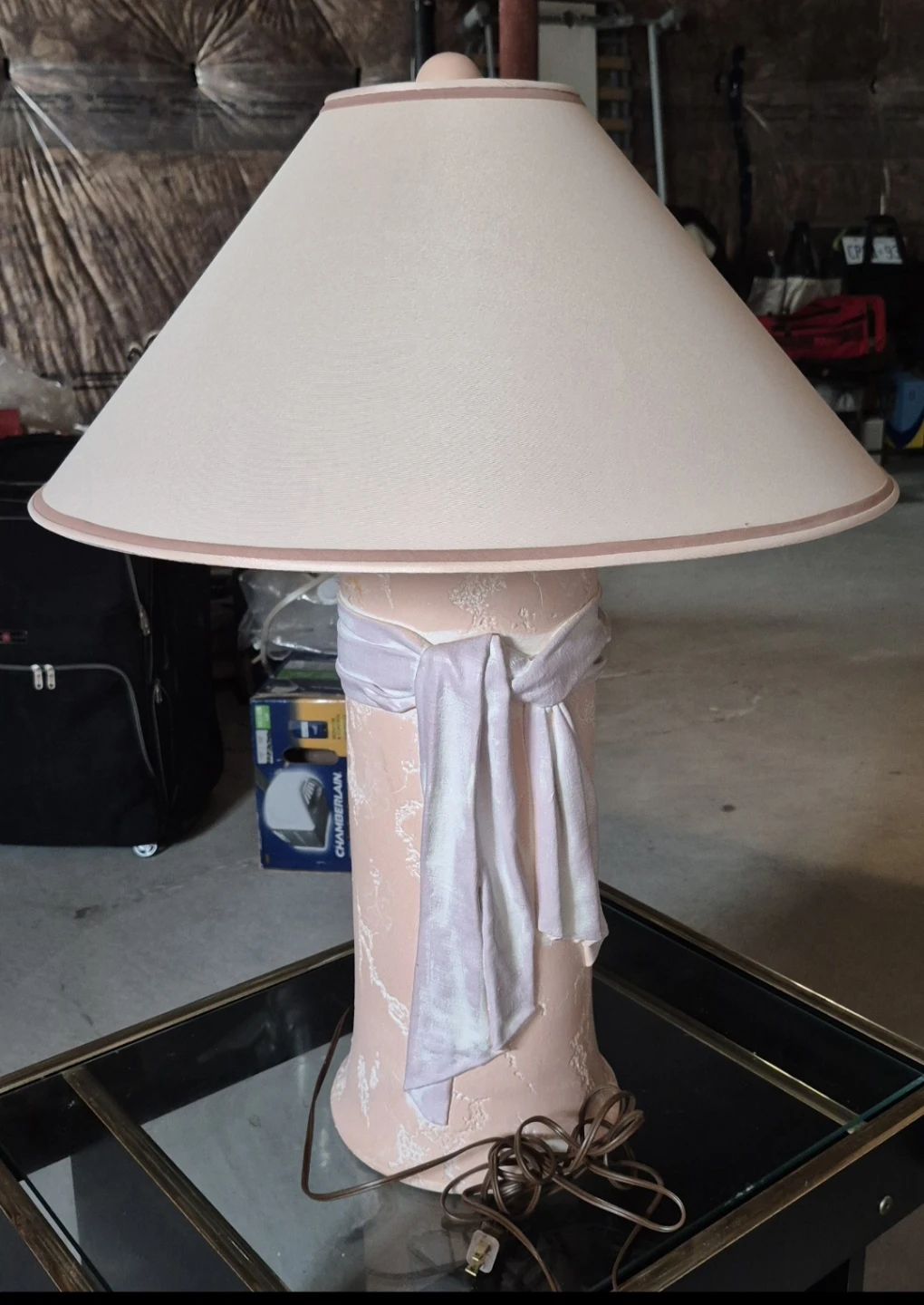 Pink Table Lamp with Fabric Accent