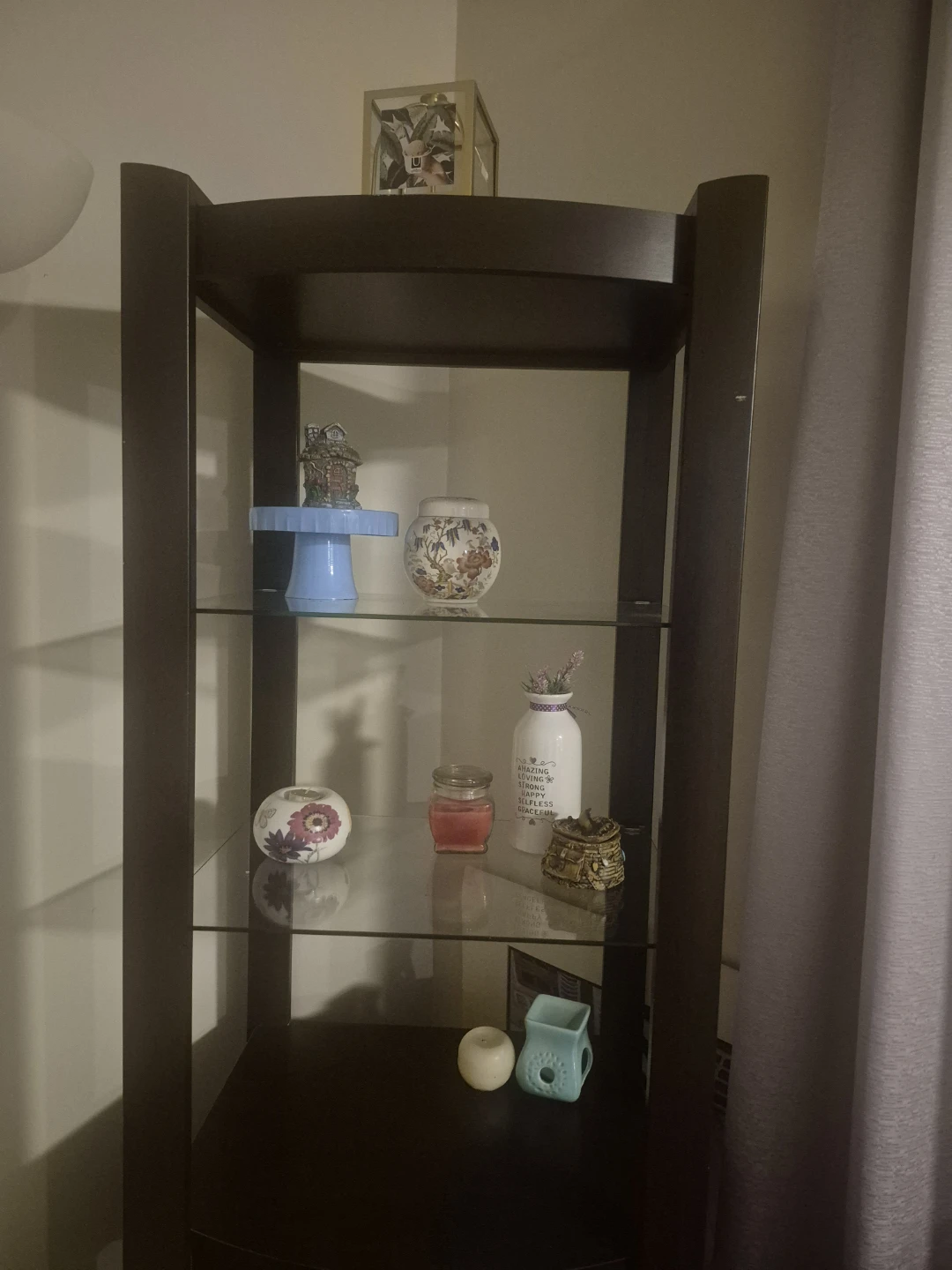 Dark brown wooden shelf with glass inserts - photo 2