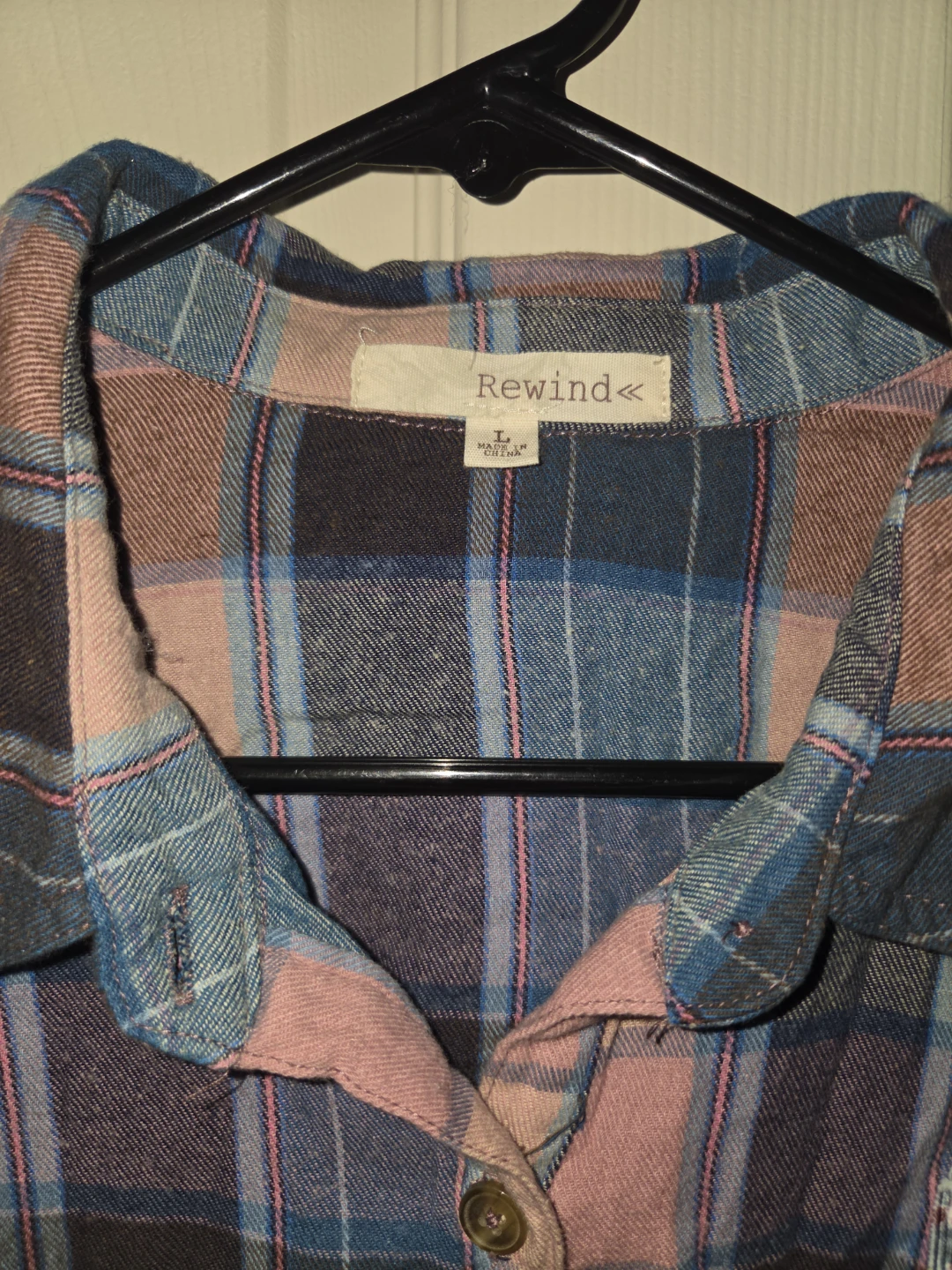 Rewind Plaid Flannel Shirt with Floral Patches - Size L - photo 2