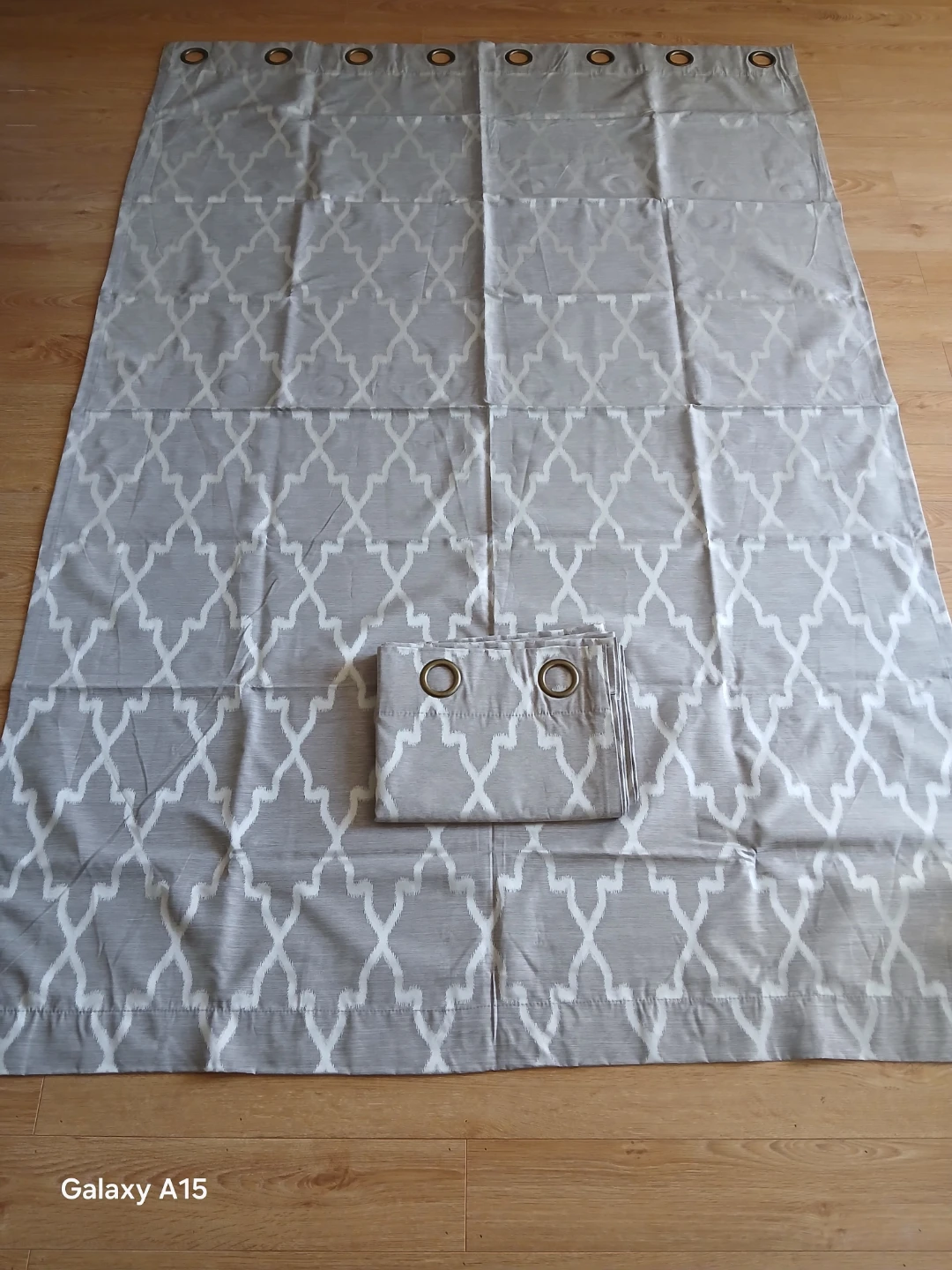 MOVING SALE - Grey Geometric Pattern Eyelet Curtains