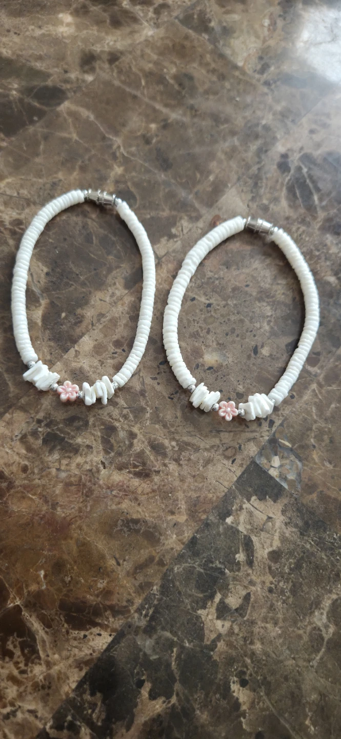 White Shell Flower Anklets (Set of 2)