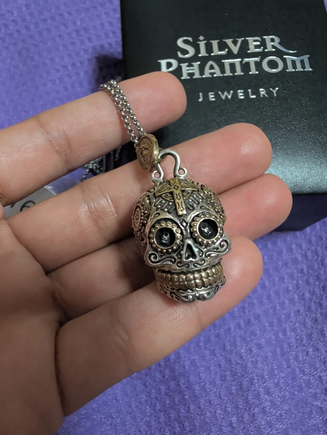 Silver Phantom Jewelry Sugar Skull Pendant Necklace - photo 4