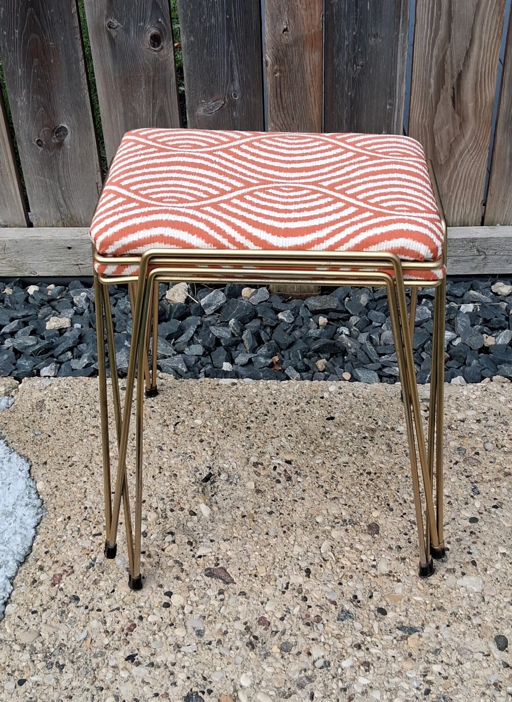 Mid-Century Modern Vanity Stool with Orange and White Pattern - photo 4
