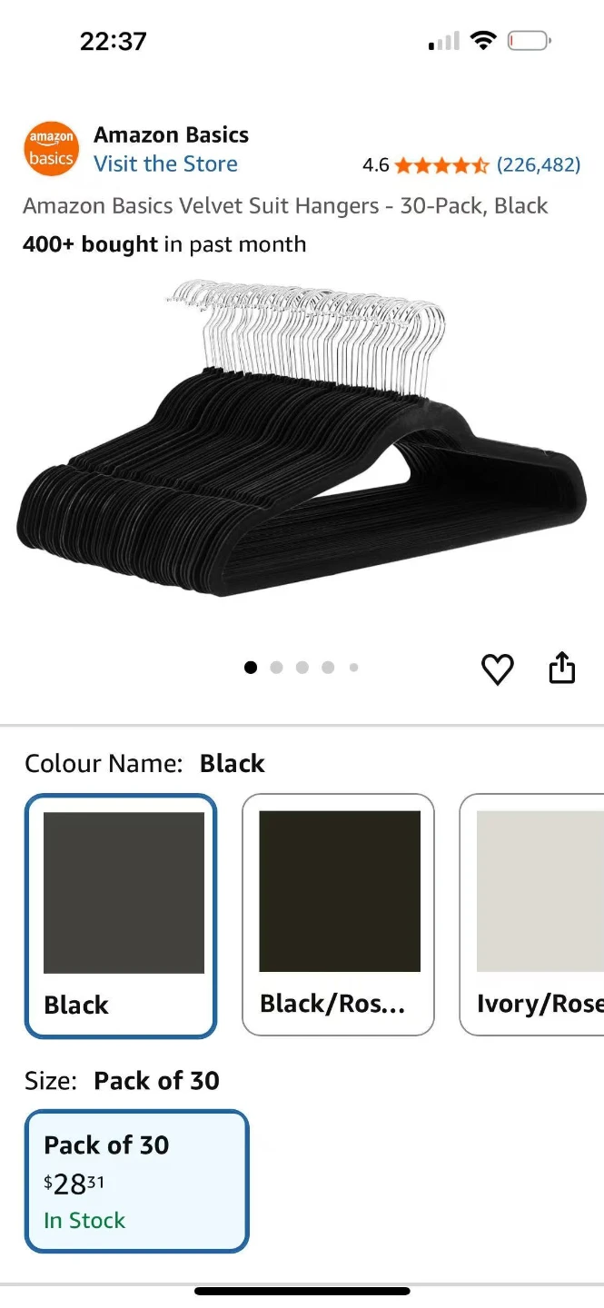 Velvet Suit Hangers - 30-Pack, Black - photo 3