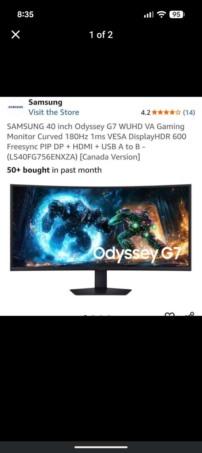Samsung 40 inch Odyssey G7 Curved Gaming Monitor