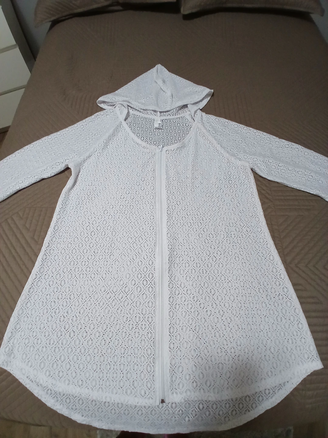 White KRISTA Lace Zip-Up Hoodie Cover-Up