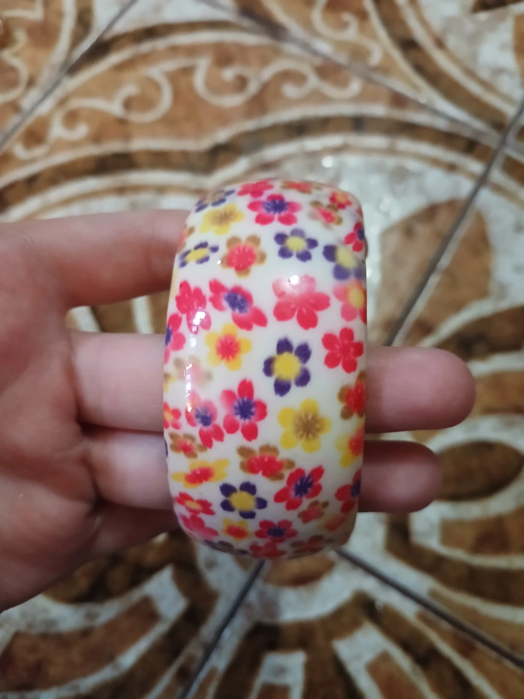 Floral Print Wide Bangle Bracelet