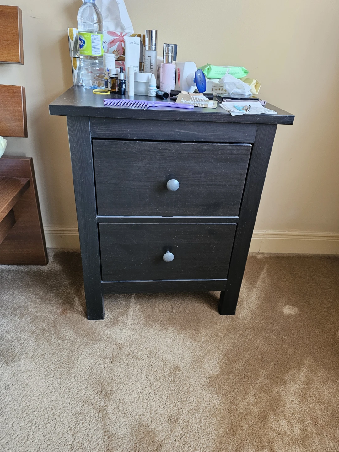 Dark Brown Nightstand with Two Drawers