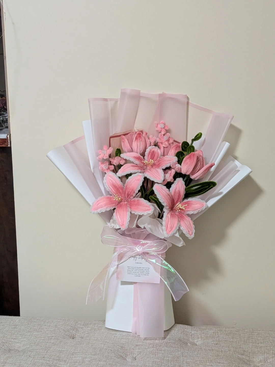 Nush blushie pink handmade beauty bouquet with pipe cleaners