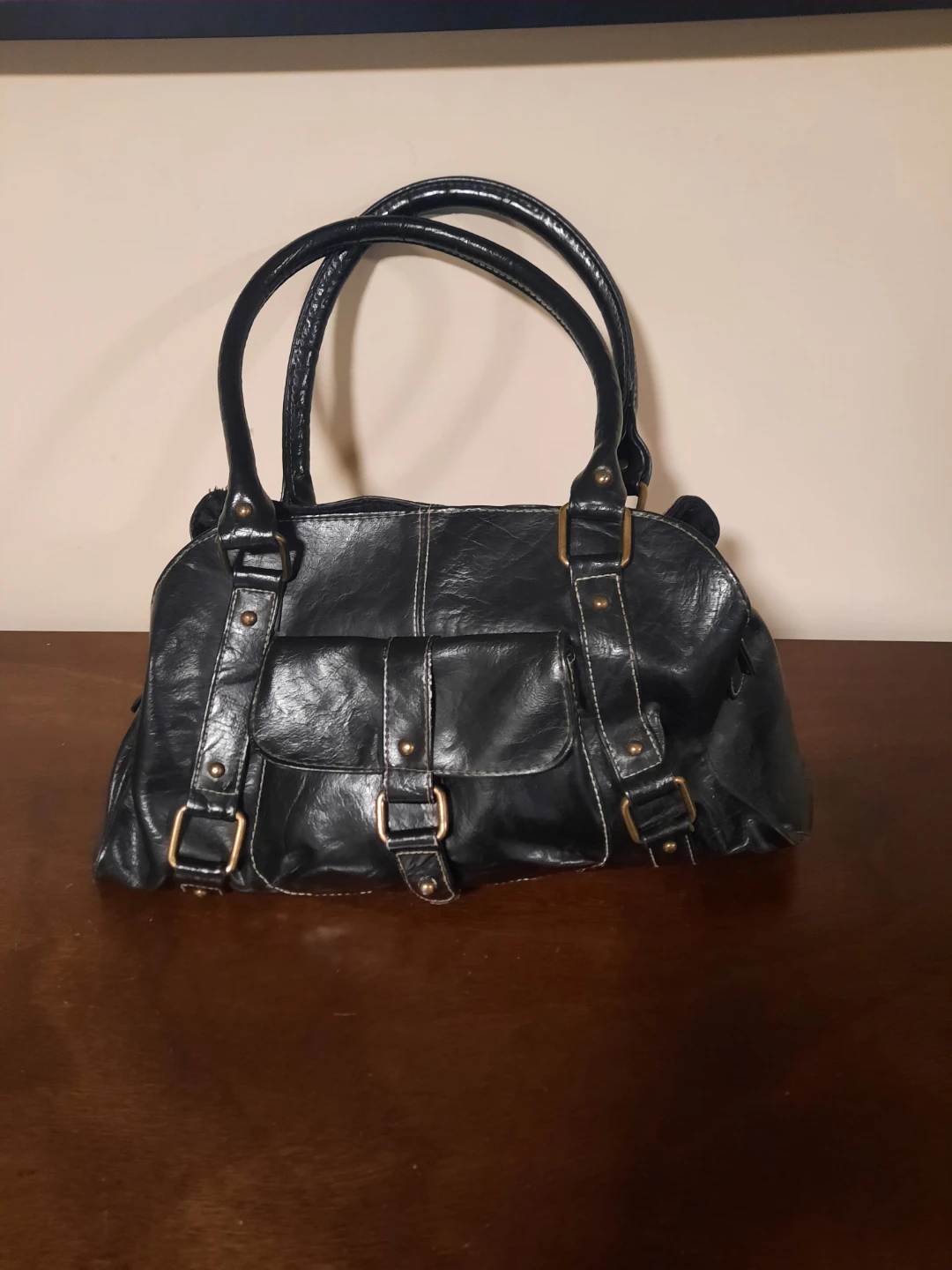 Black Faux Leather Handbag
