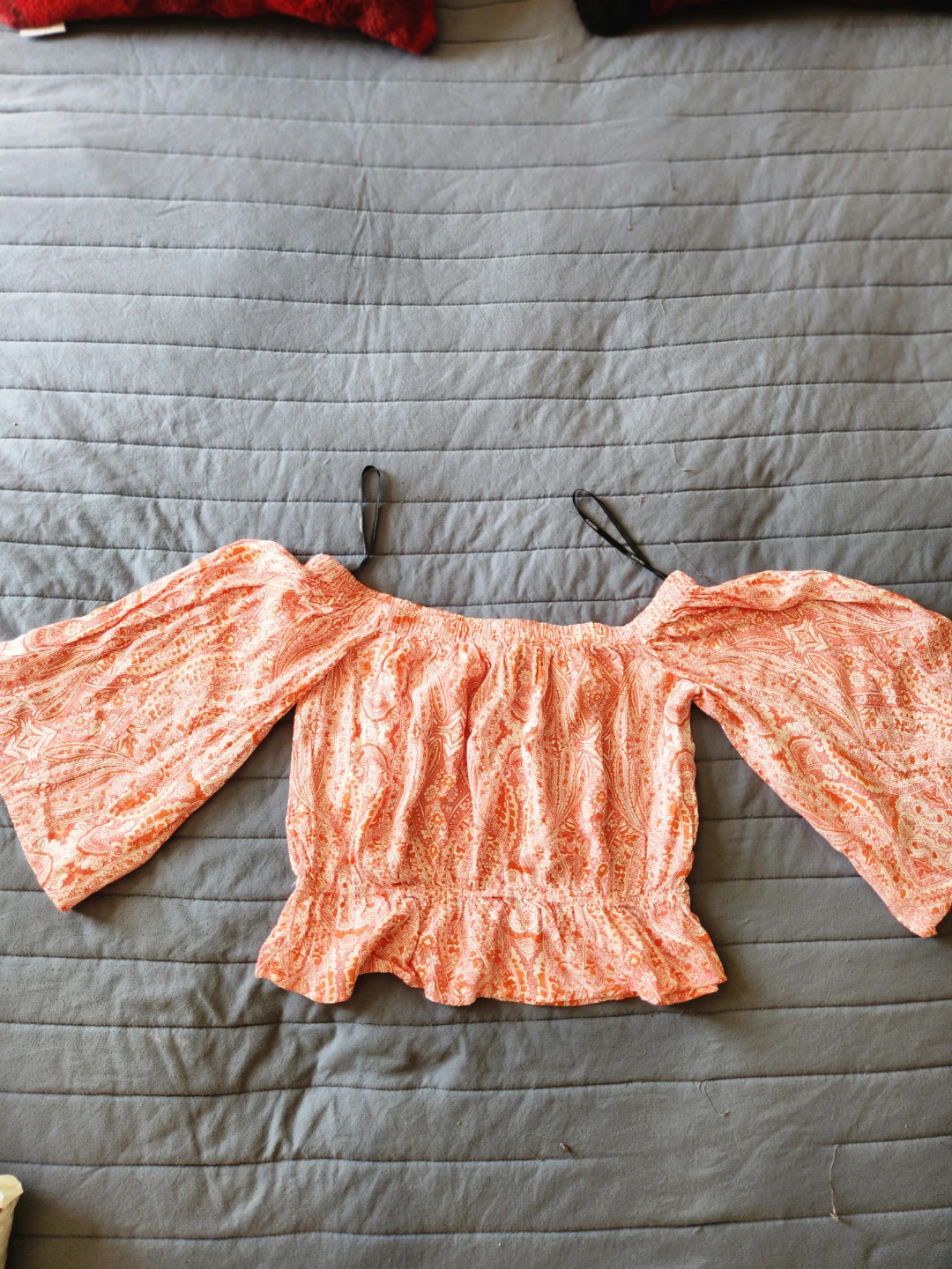 Peach Paisley Off-the-Shoulder Blouse