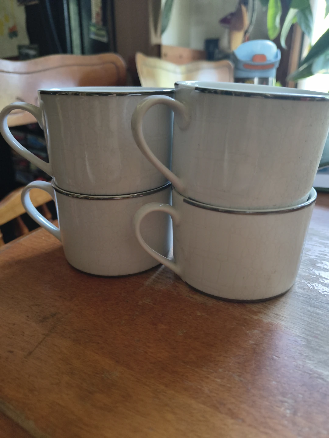Set of 4 White Ceramic Coffee Cups with Silver Trim - photo 4