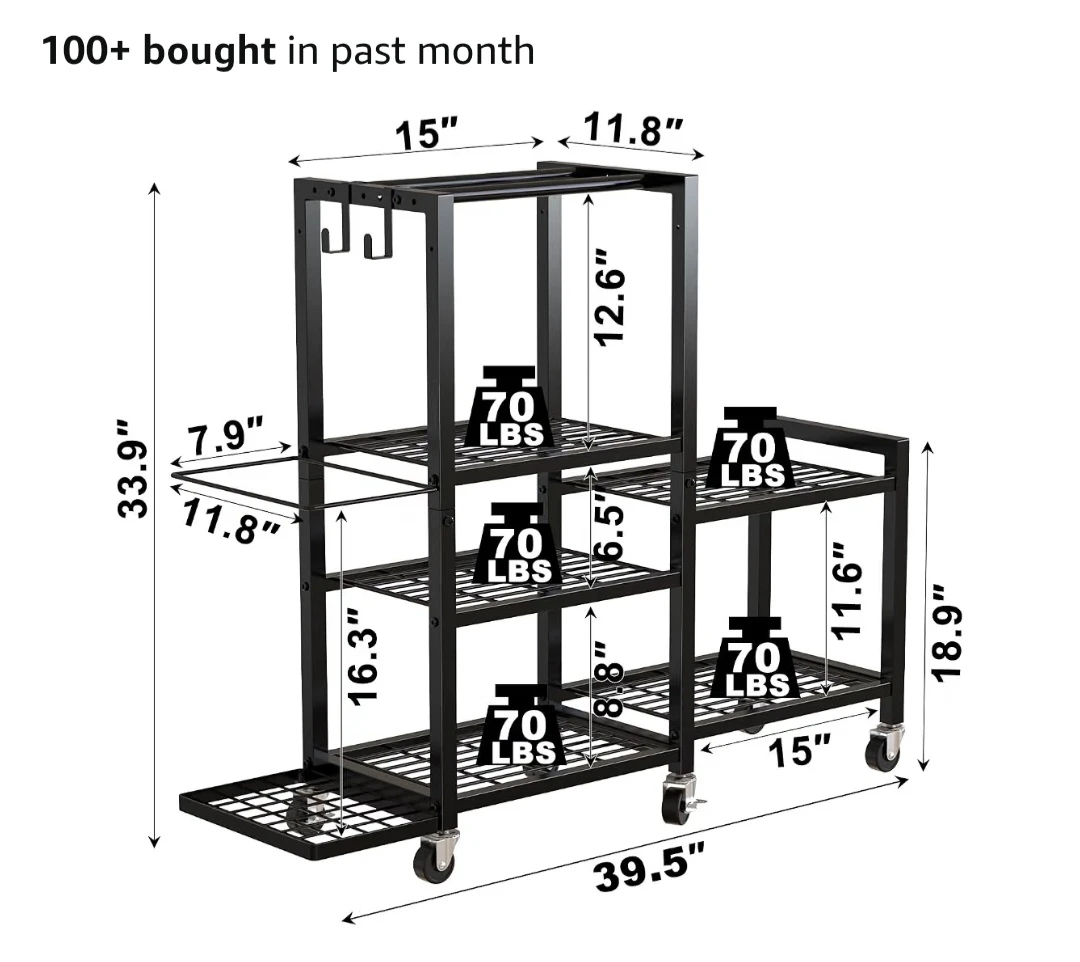 3-Tier Rolling Exercise Equipment Storage Rack - photo 5