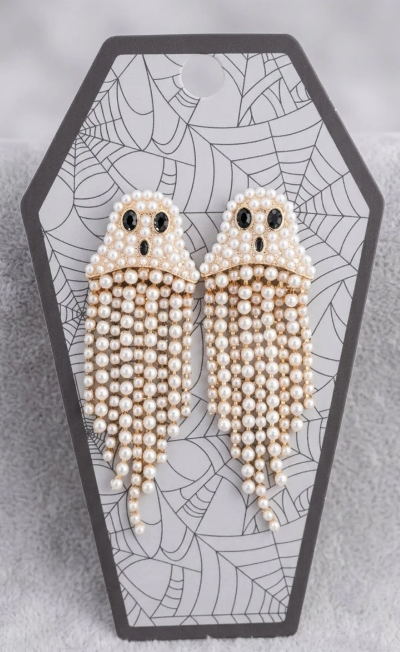New Halloween Pearl Ghost Fringe Earrings - photo 2