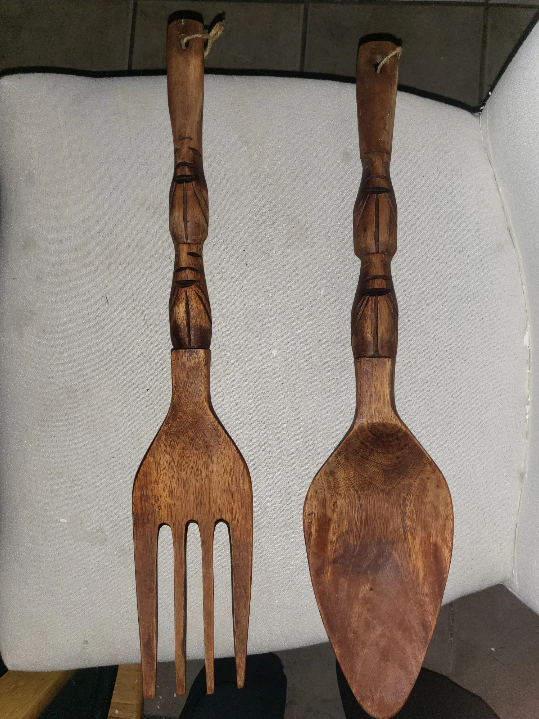Carved Wooden Salad Servers Set