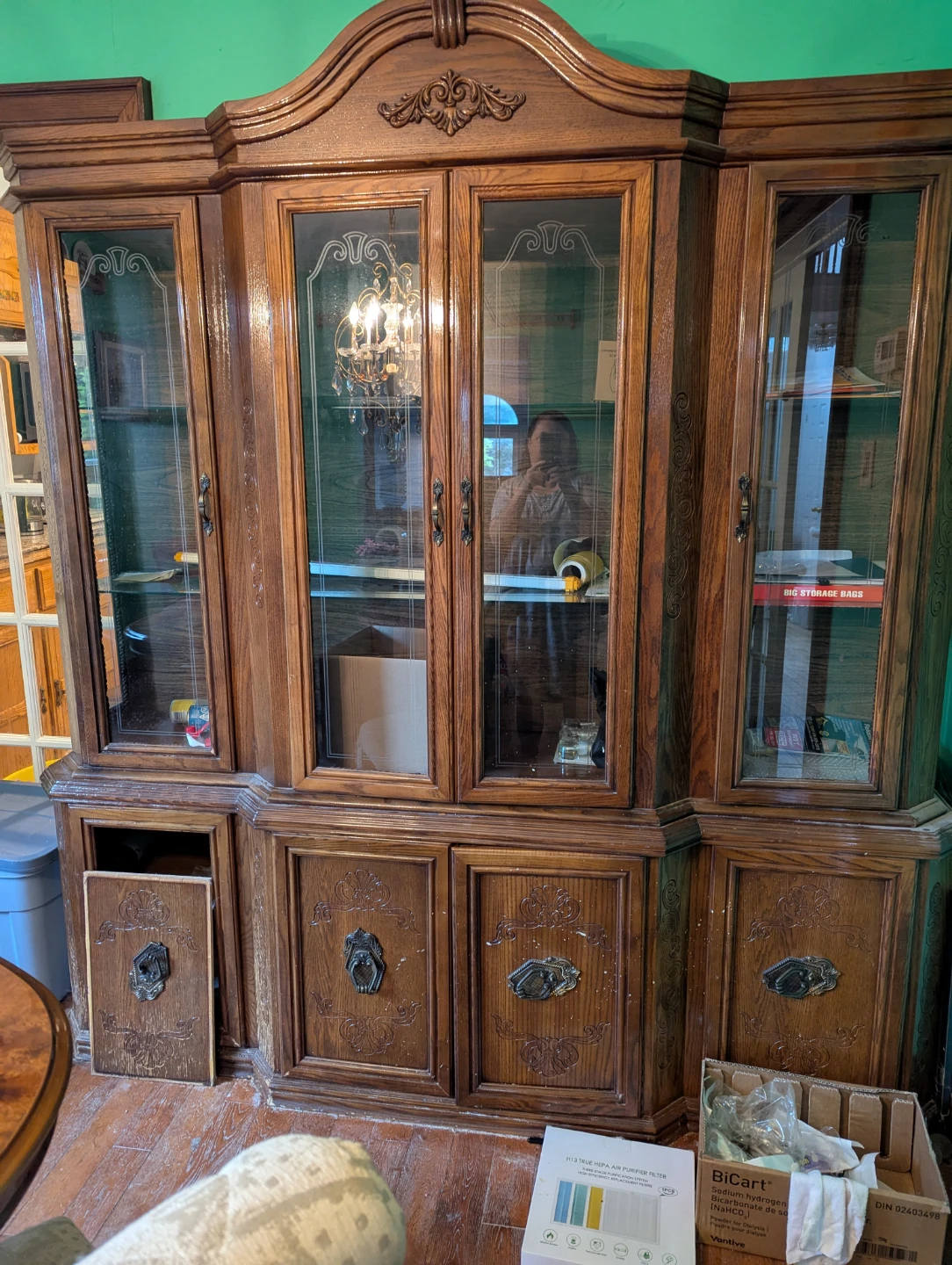 Vintage Wooden China Cabinet with Glass Doors