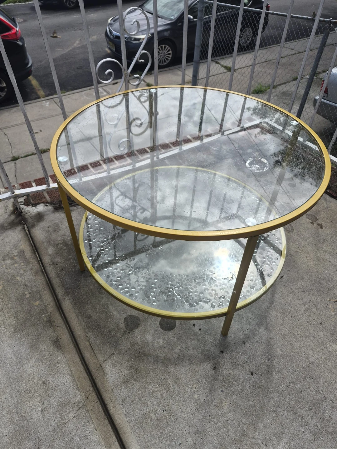 Gold Round Coffee Table with Glass Top - photo 2