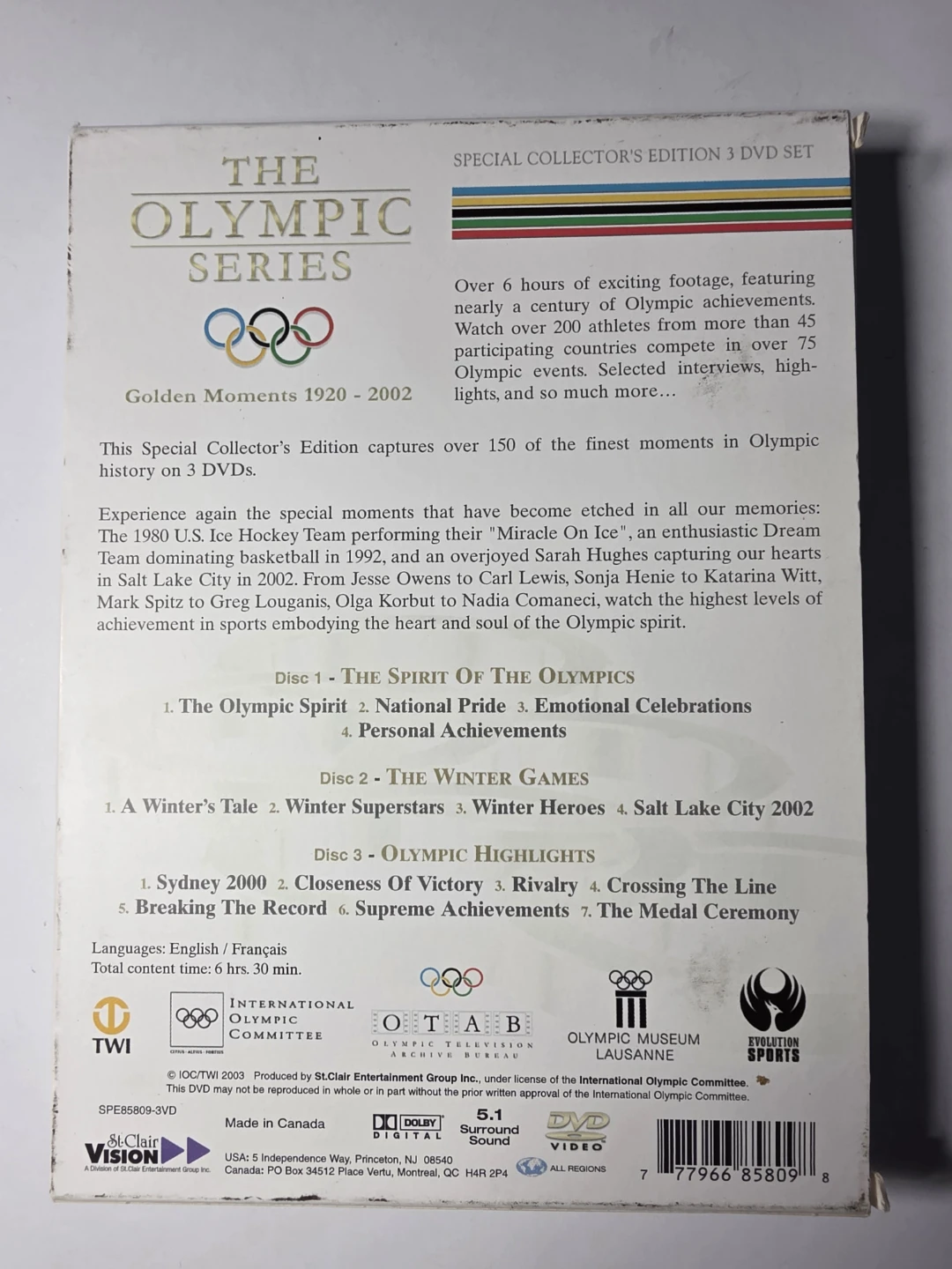 The Olympic Series Golden Moments 1920-2002 3 DVD Set - photo 2