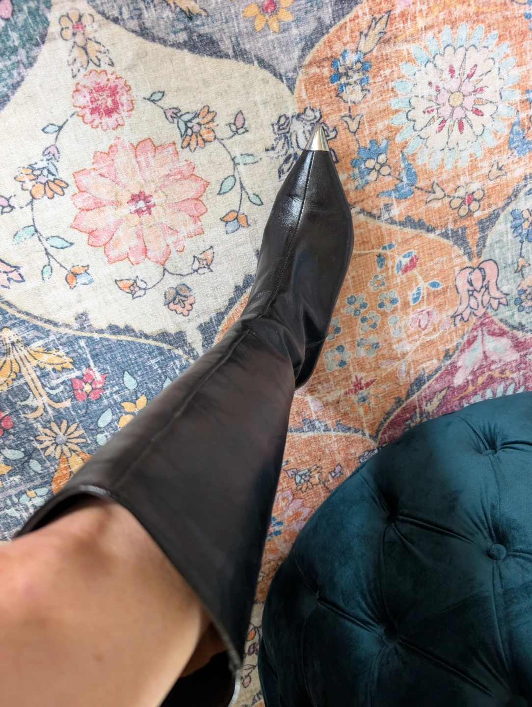 Black genuine leather kitten heel boots - photo 3