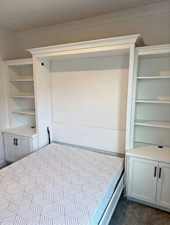 White Murphy Bed with Built-in Shelving Unit - photo 3