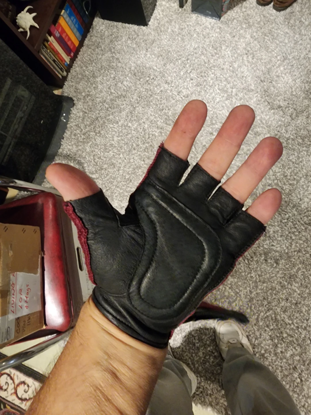 Fingerless Driving Gloves - Burgundy & Black - photo 4