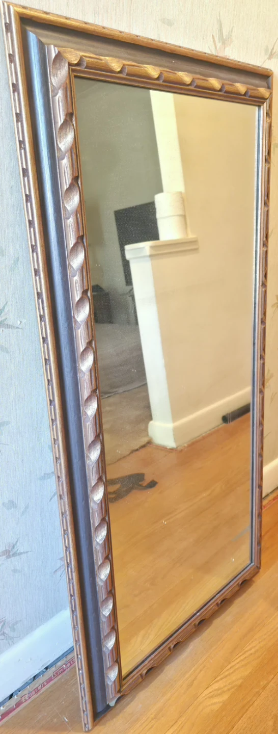 Rare Vintage MCM 1960s Heavy Solid Wood Full-Length Mirror