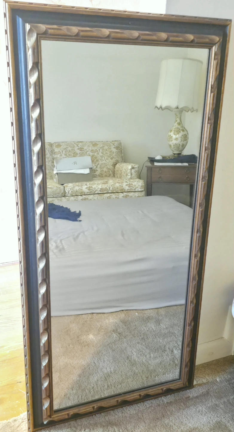 Rare Vintage MCM 1960s Heavy Solid Wood Full-Length Mirror - photo 2
