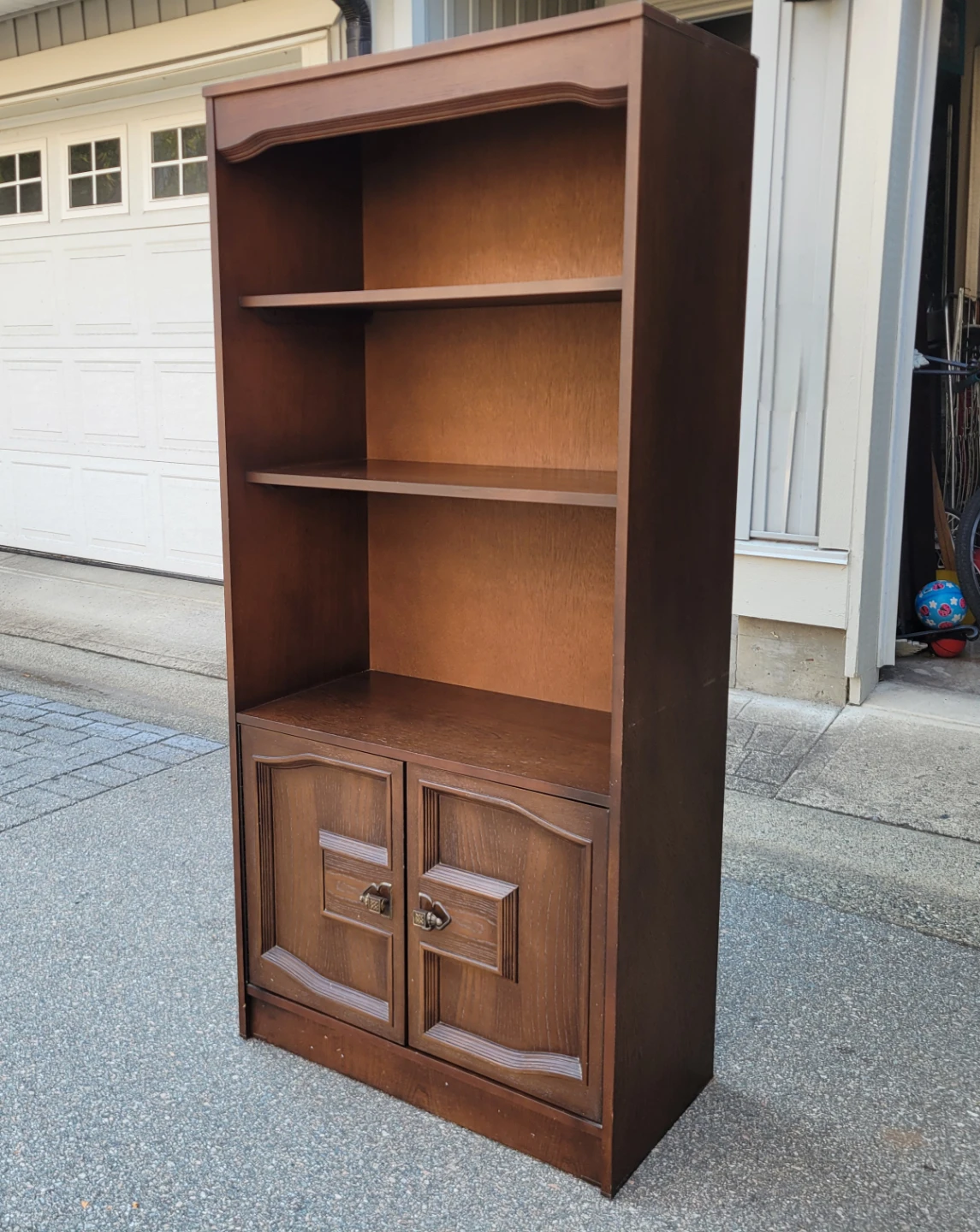 Vintage Mid-Century Wooden Bookshelf with Cabinet Base