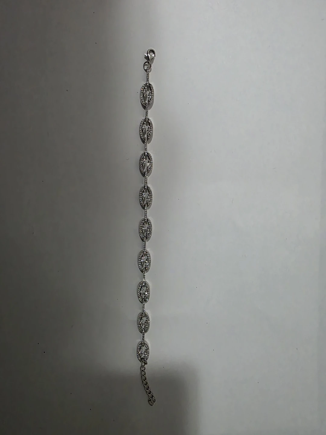 925 Sterling Silver Oval Link Bracelet with CZ (Adjustable) - photo 3