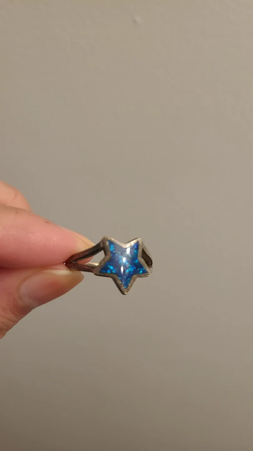 Sterling Silver Star Ring with Blue Inlay