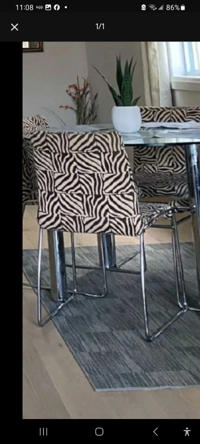Glass Dining Table Set with Zebra Print Chairs - photo 2