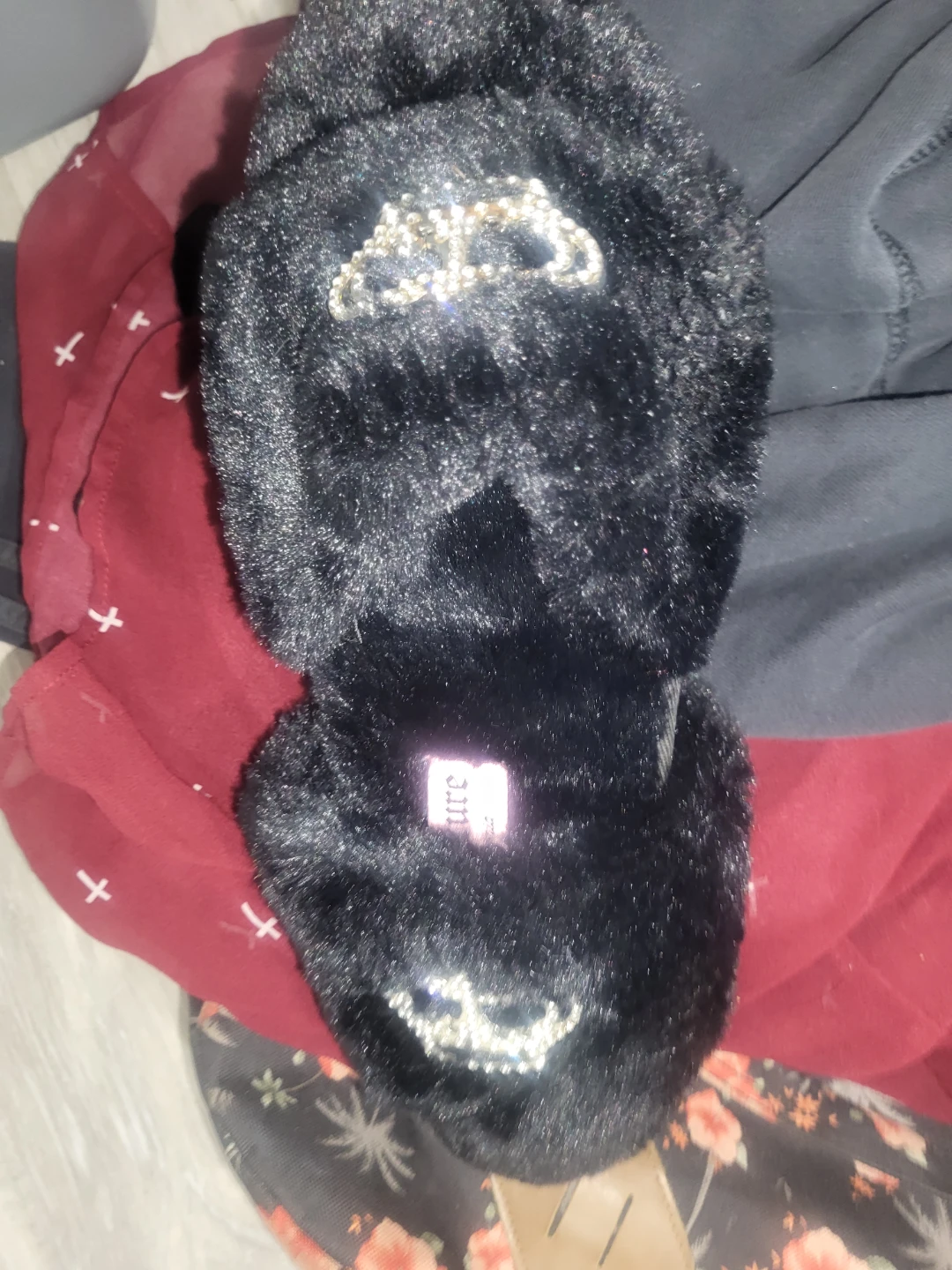 Juicy Couture Black Faux Fur Slippers