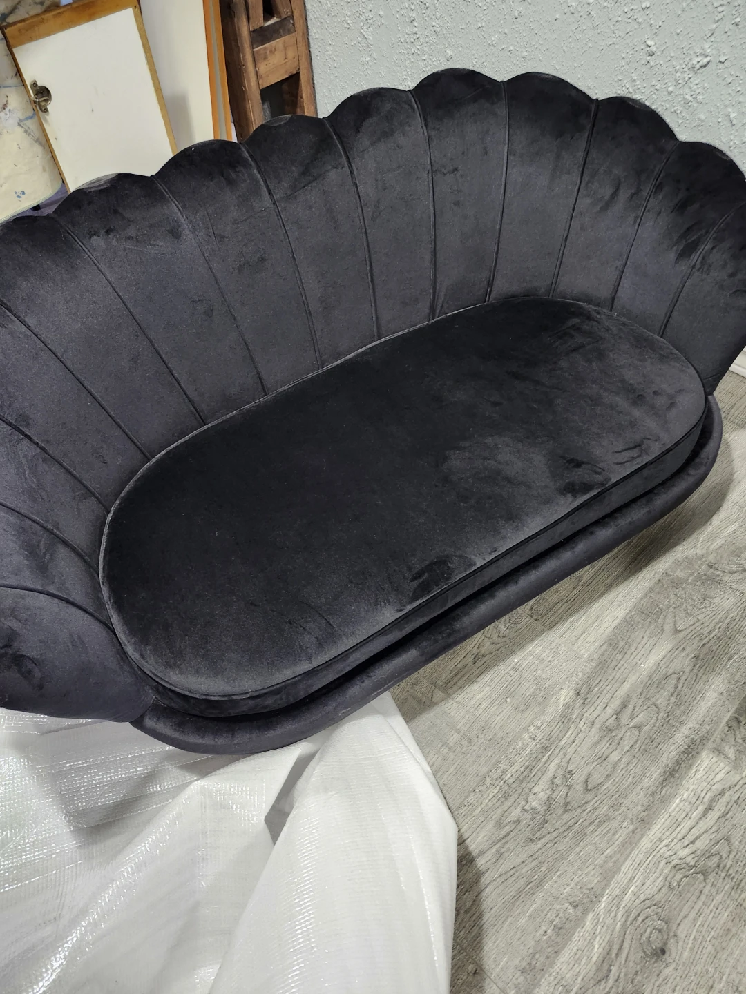 Brand New Black Velvet Scalloped Sofa - photo 3