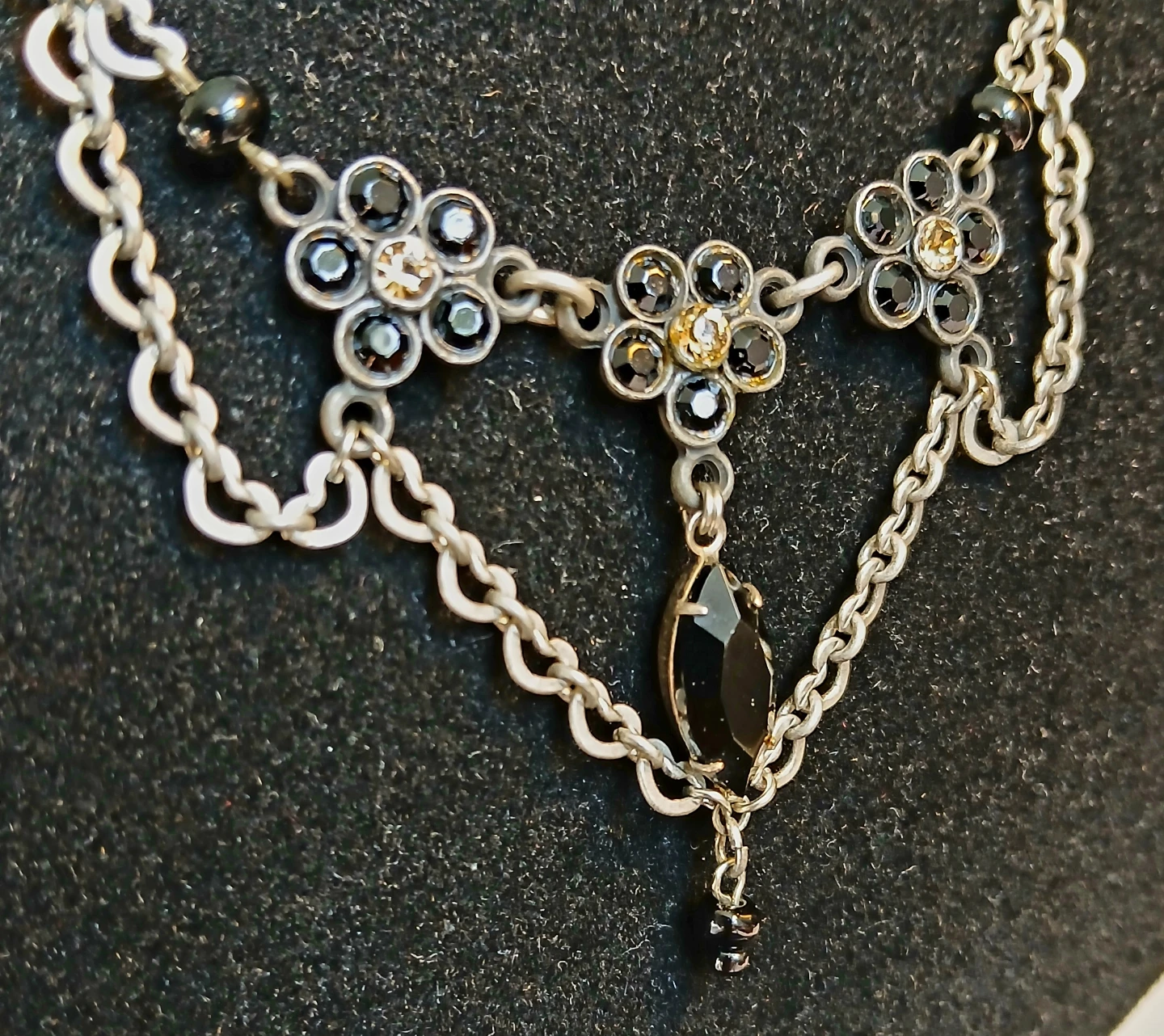 Silver Tone Necklace and Earring Set with Black Gems - photo 4