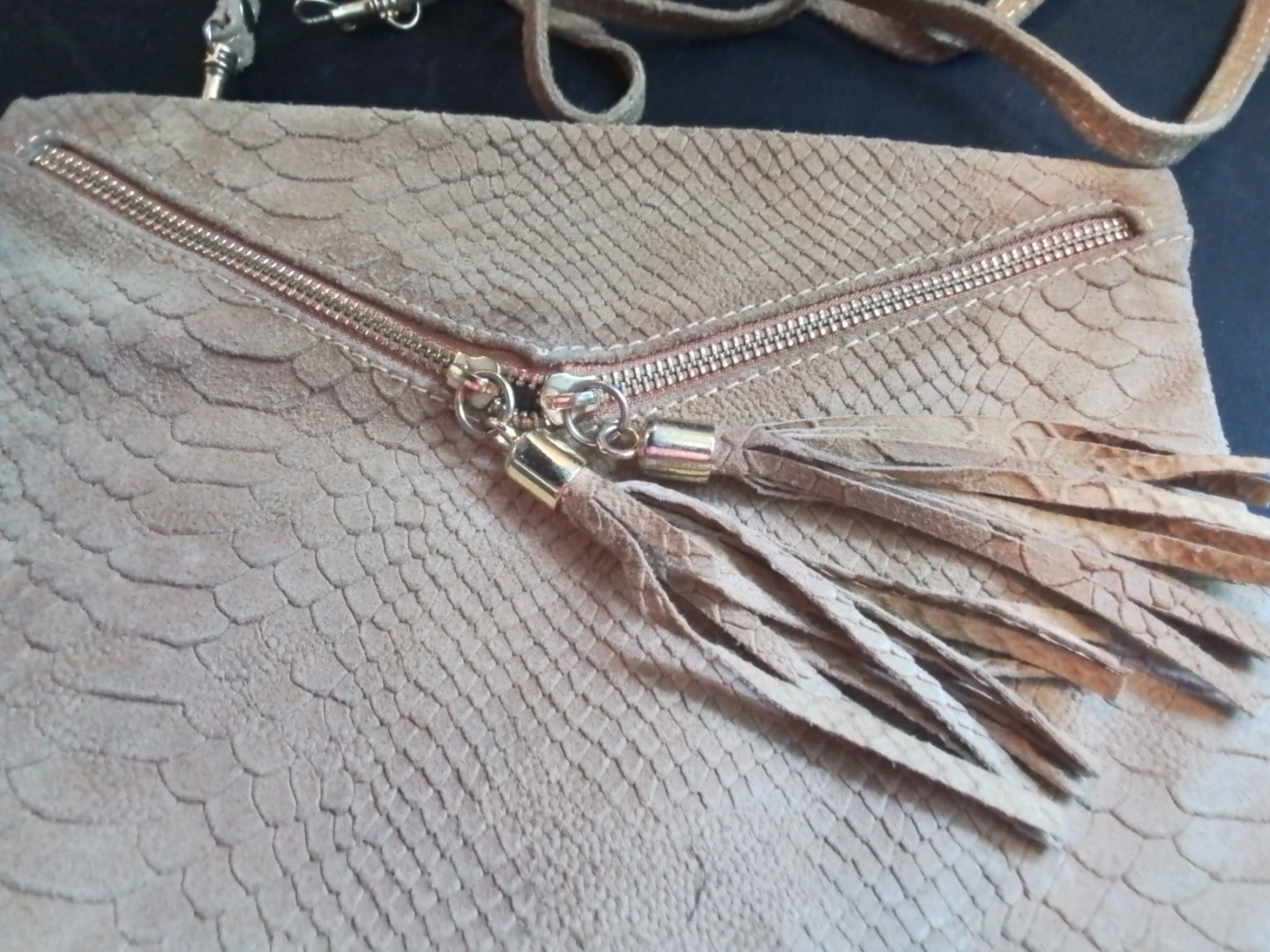 Tan Leather Clutch Purse with Tassels Italy - photo 2