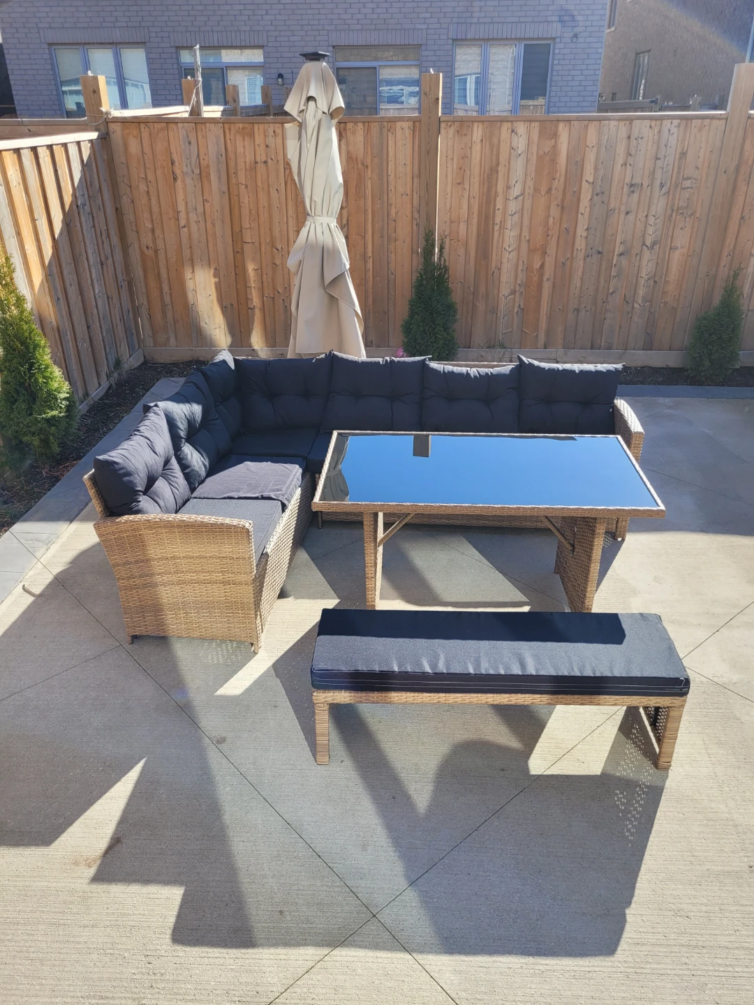 Outdoor Rattan Sectional Sofa Set with Glass Top Table - photo 2