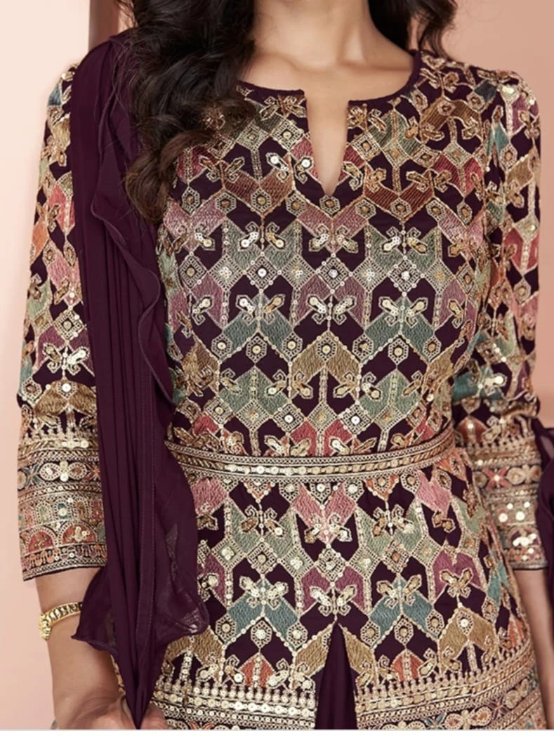 Embroidered Peplum Sharara Set with Dupatta