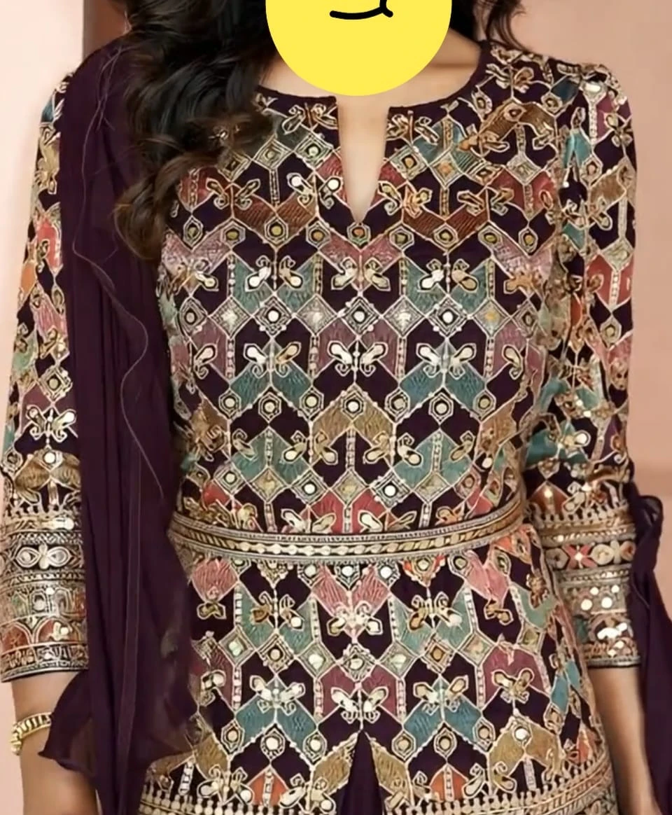Embroidered Peplum Sharara Set with Dupatta - photo 4
