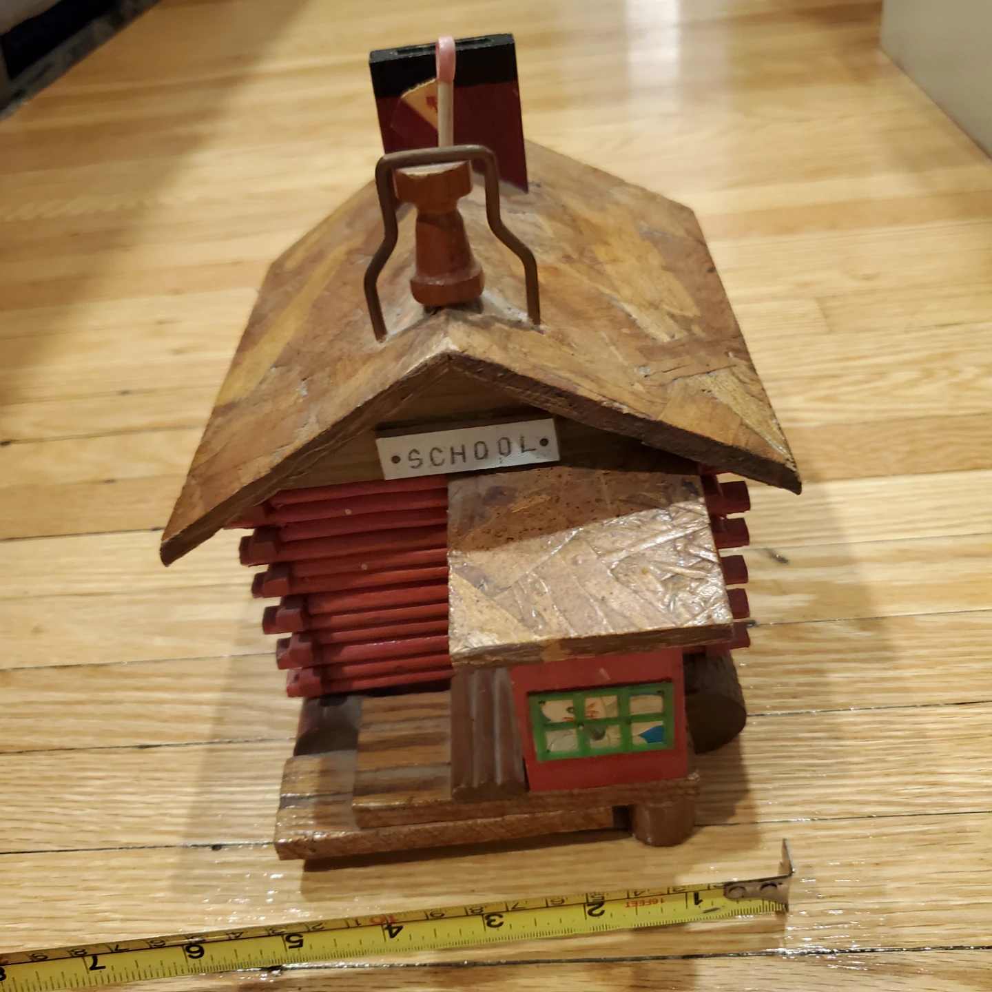 Vintage Wooden "SCHOOL" House piggy bank  Decor Piece - photo 2