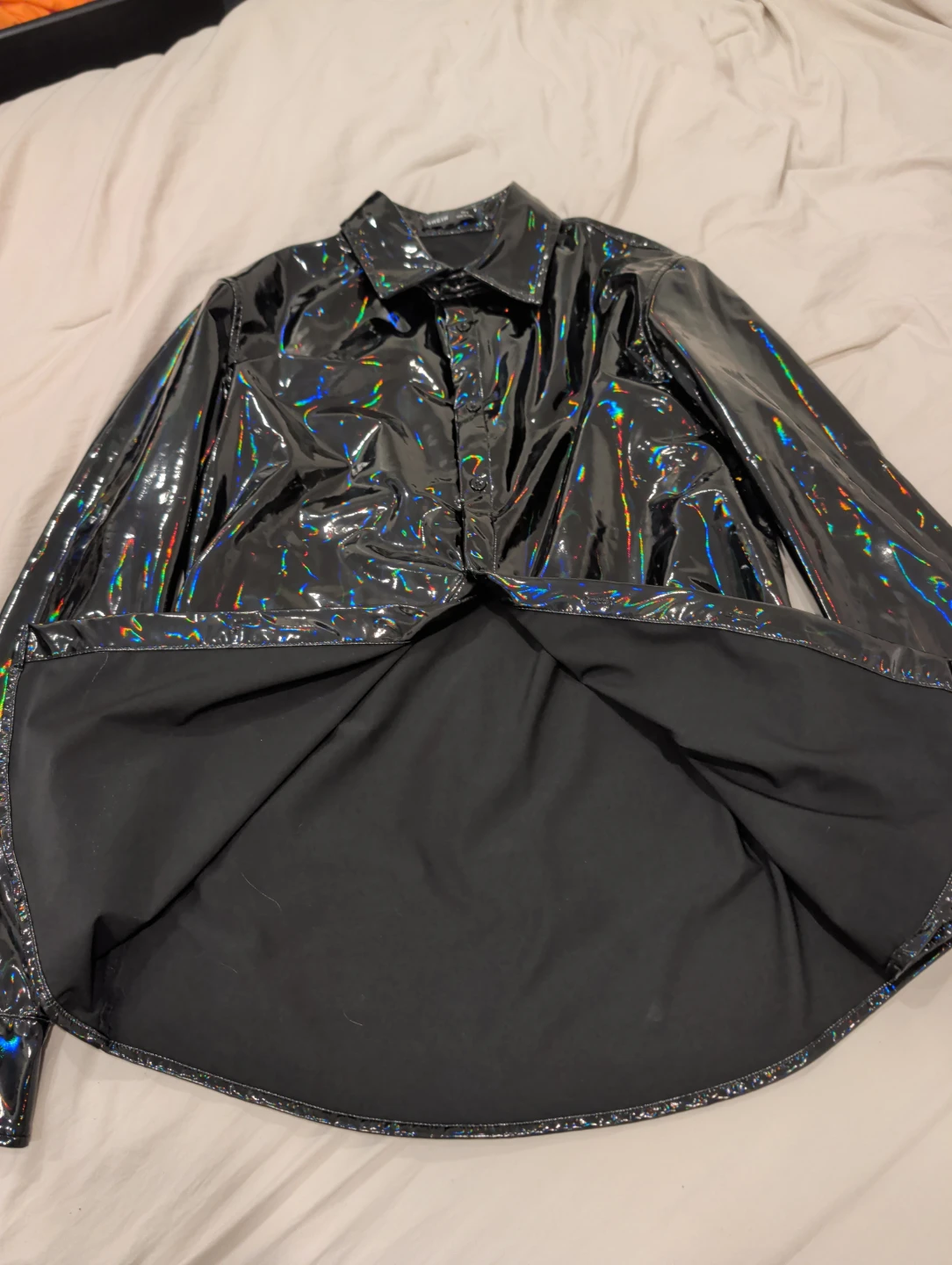 SHEIN Black Shiny Holographic Button-Up Shirt Size M - photo 2