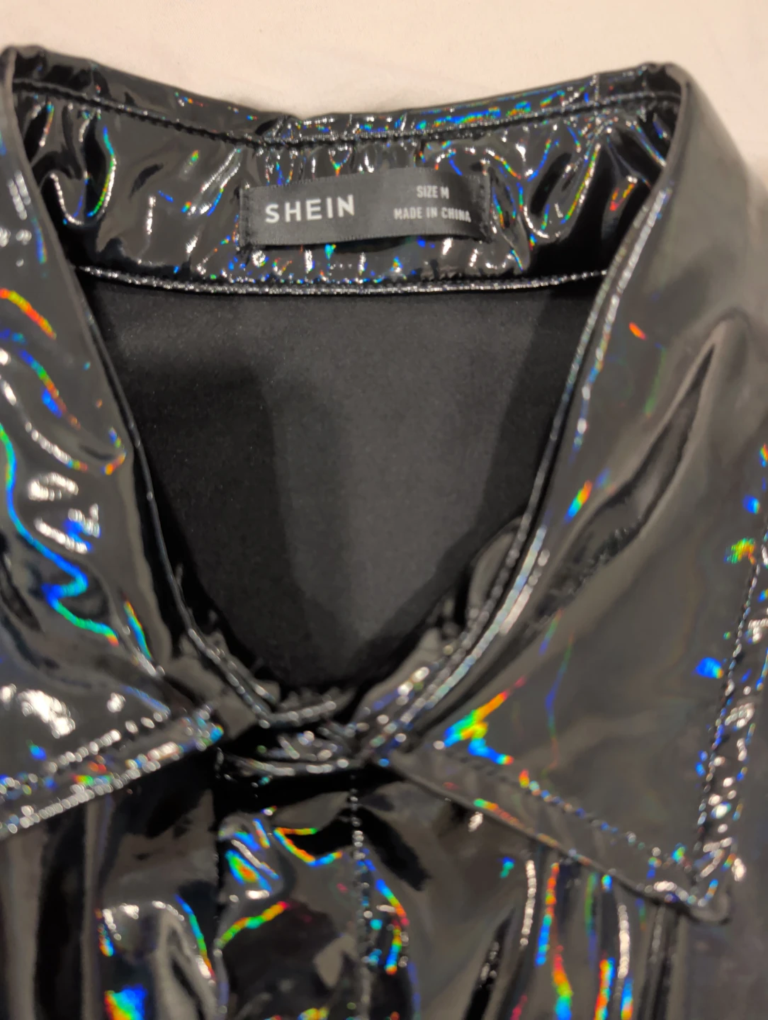 SHEIN Black Shiny Holographic Button-Up Shirt Size M - photo 3