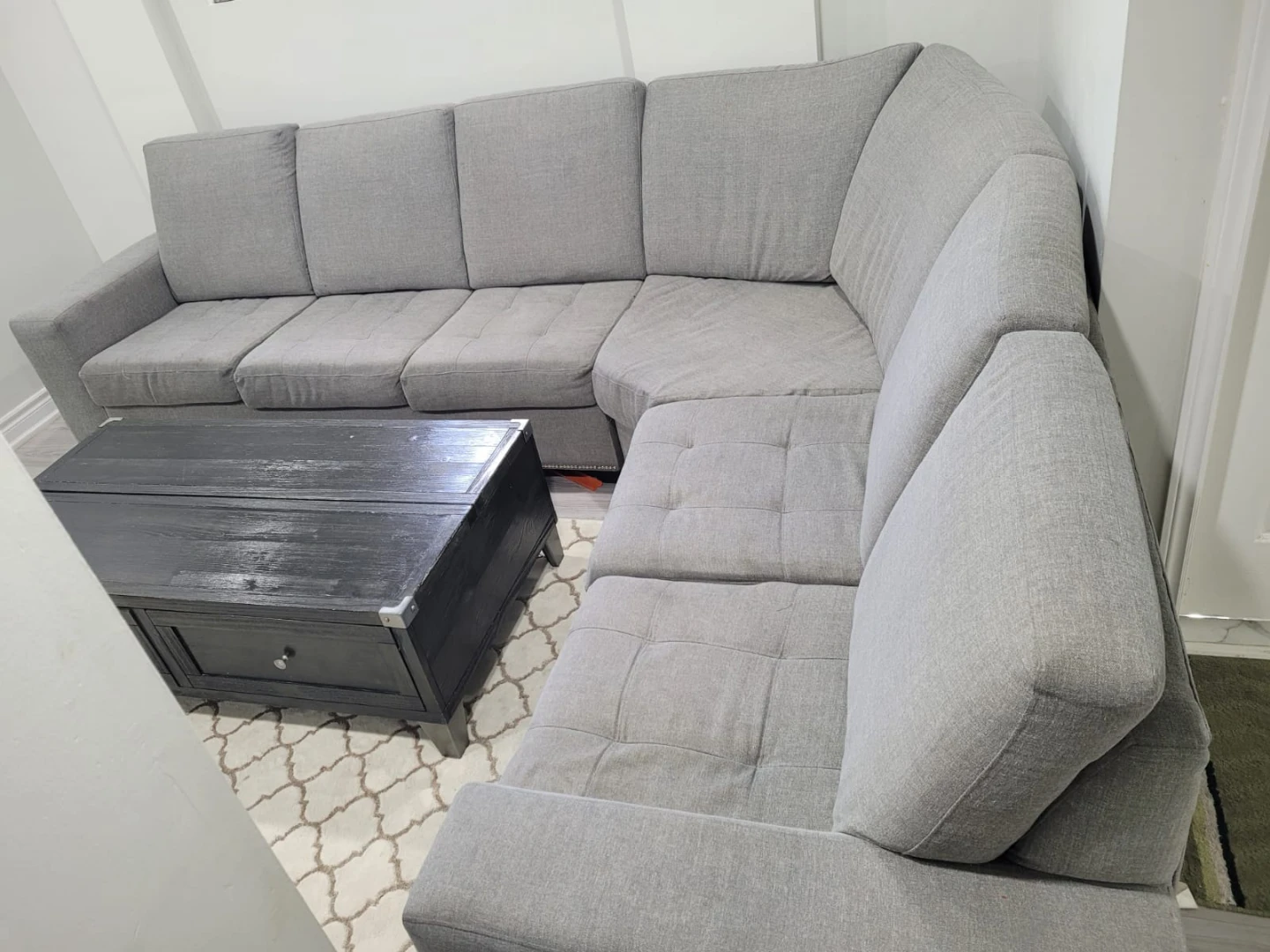 Grey Sectional Sofa with Lift Top Coffee Table