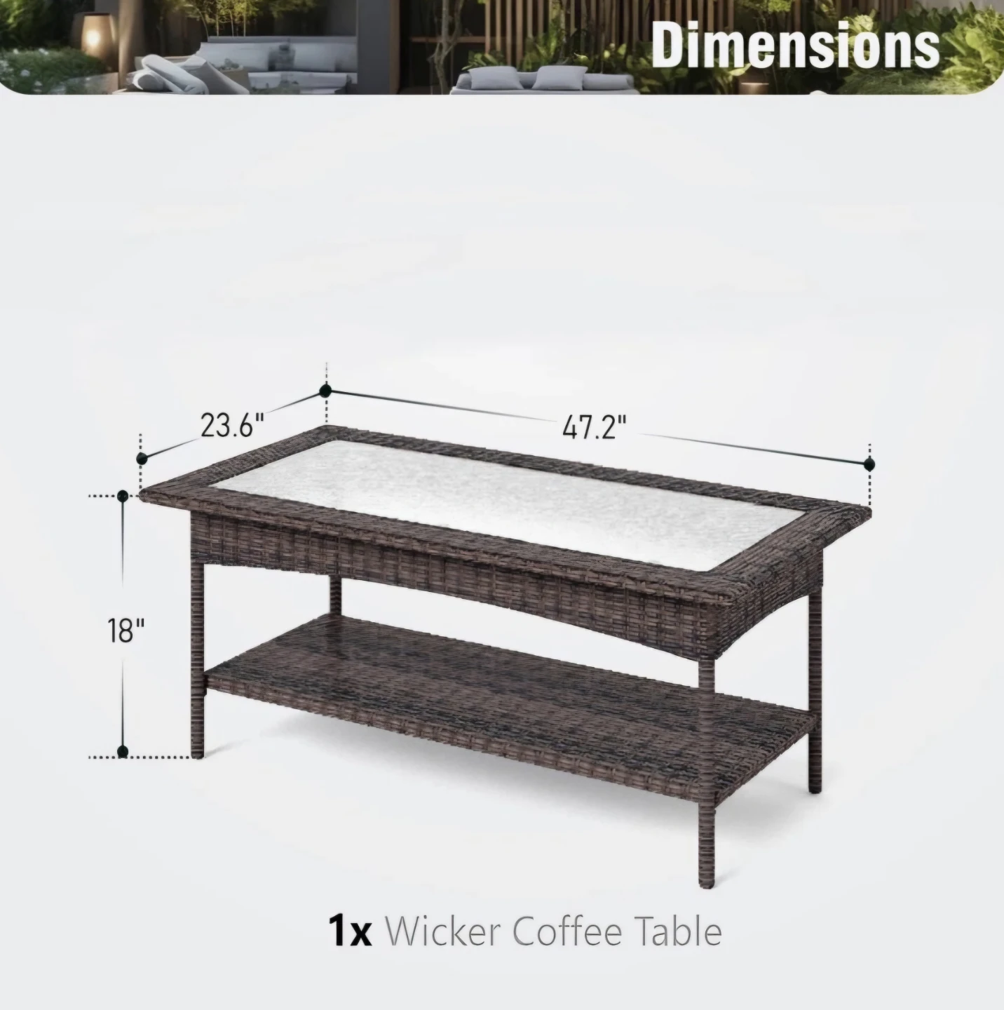 Wicker Coffee Table with Glass Top - photo 2