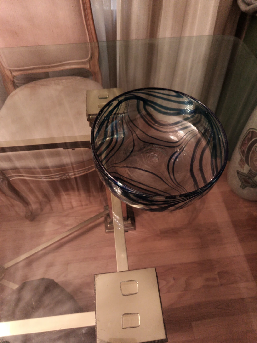 Decorative Glass Bowl with Blue Swirls - photo 2