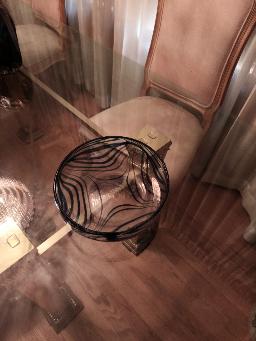 Decorative Glass Bowl with Blue Swirls - photo 3