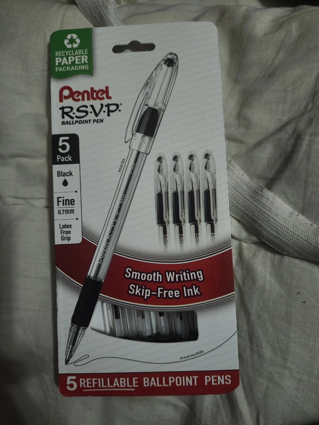 Pentel RSVP Ballpoint Pens - Black, Fine (5 Pack)