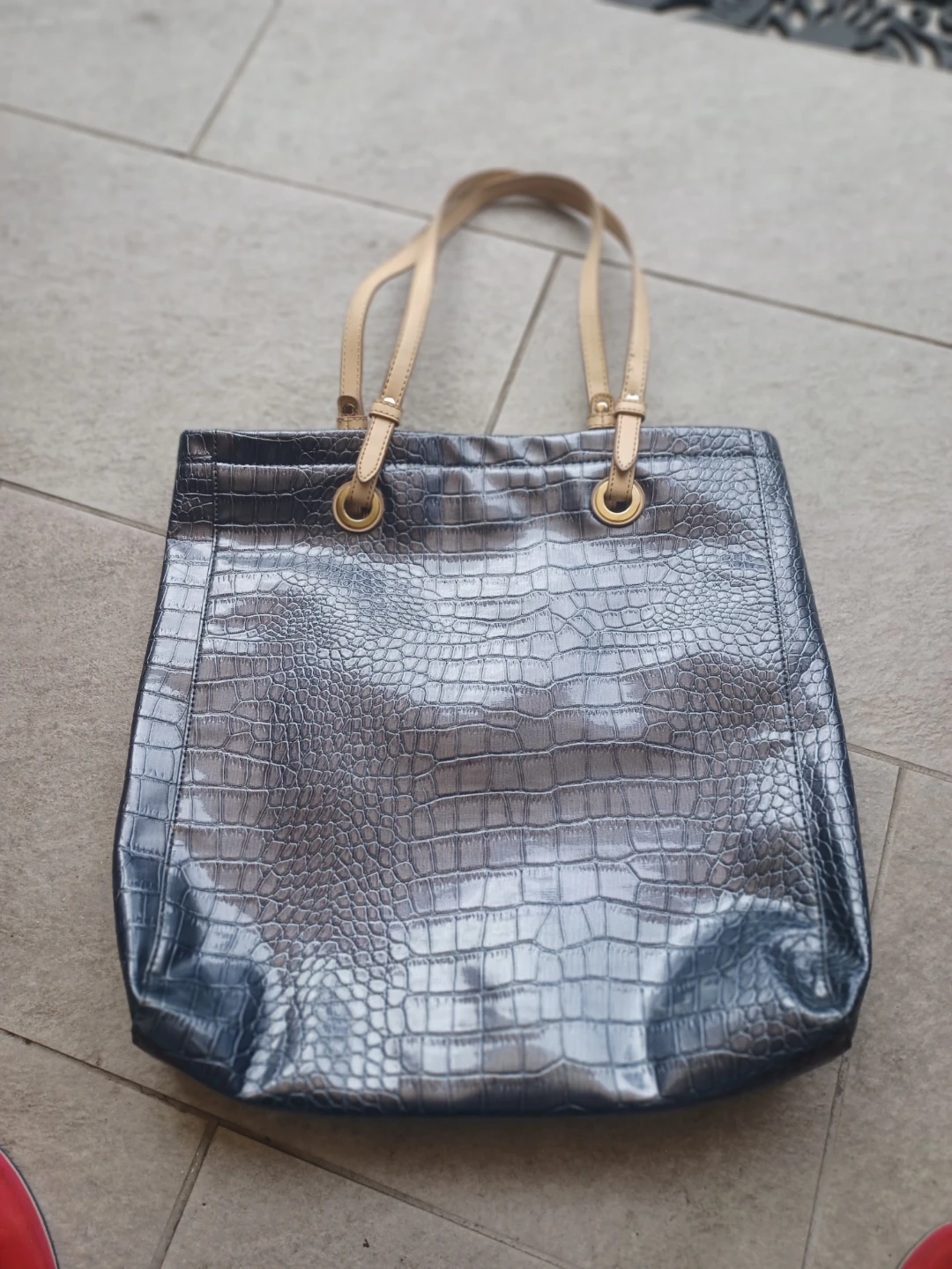 Shiny Faux Croc Tote Bag